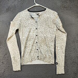 Volcom Sweater Womens Medium Leopard Print Button Cardigan Long Sleeve Knit
